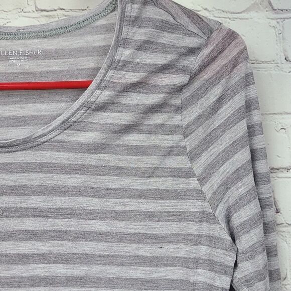 Eileen Fisher Women Super Soft Micro Modal Long Sleeve Tee Gray Stripe Knit Top - Picture 5 of 9